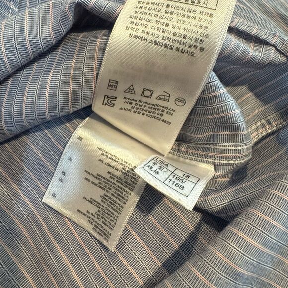 Brooks Brothers Shirt Size 18 - 35 Madison Blue Striped Long Sleeve Button Up - Picture 8 of 8